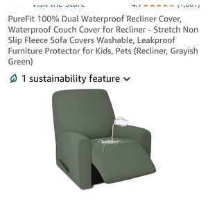 PureFit Grayish Green Waterproof Fleece Non Slip Recliner Cover Protector